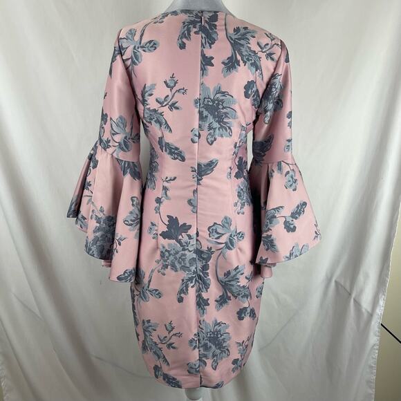 Badgley Mischka Powder Pink With Blue Floral Royal CastleCore Dress NWOT Size 6 - Picture 6 of 15